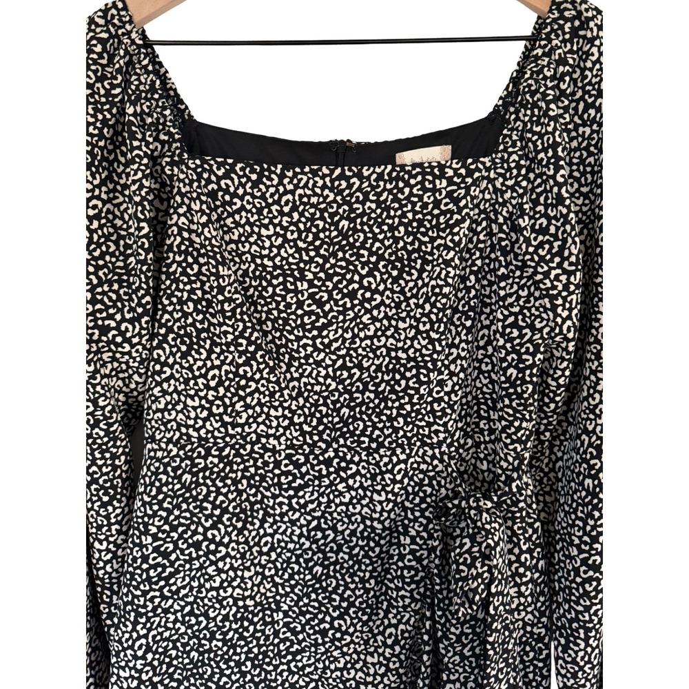 Altar'd State Leopard Print Mini Dress Black White Square Neck Long Sleeve M - Picture 5 of 7